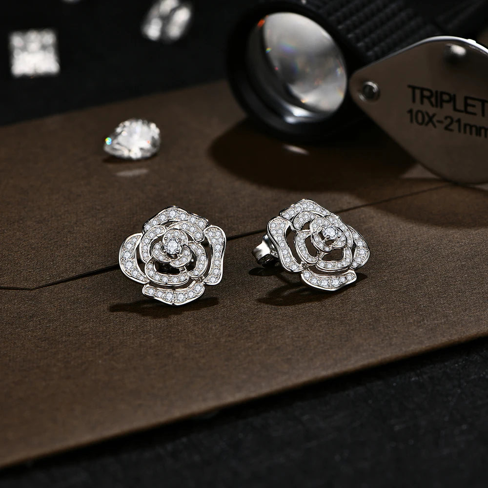 S925 Silver Moissanite Flower Stud Earrings