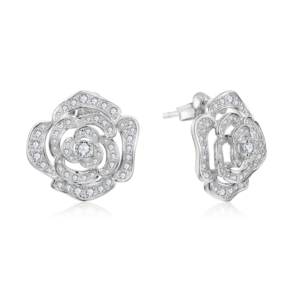 S925 Silver Moissanite Flower Stud Earrings
