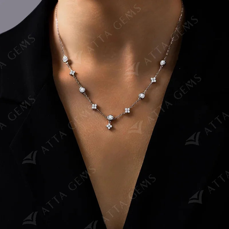 Luxury D-Color Flower Pendant Necklace