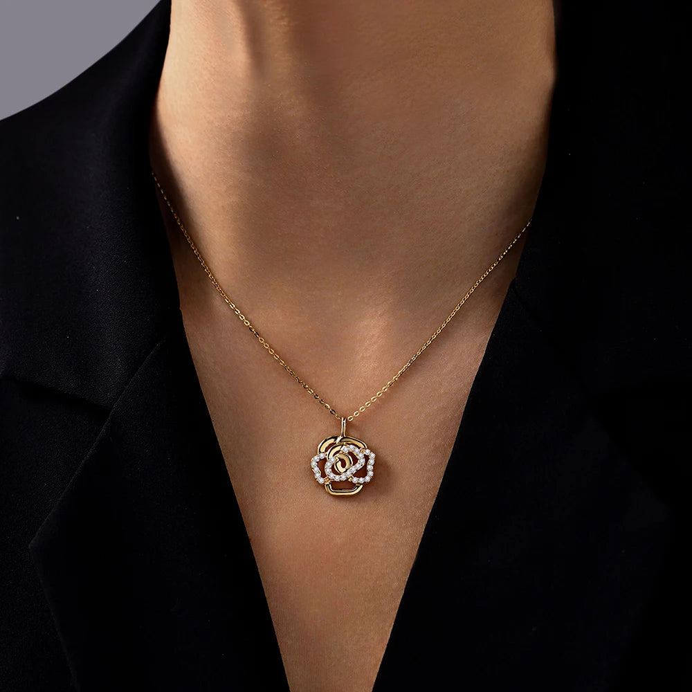 Real Moissanite Flower Pendant Necklace