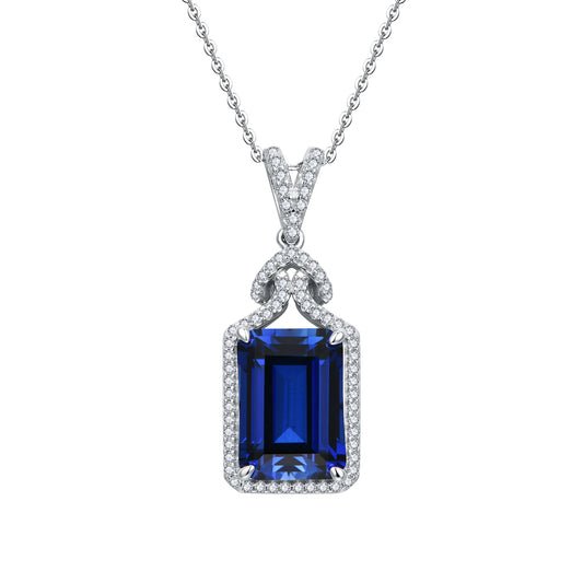 Asscher Cut Blue Sapphire Necklace
