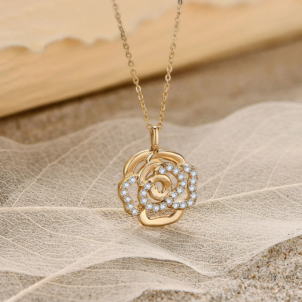 Real Moissanite Flower Pendant Necklace