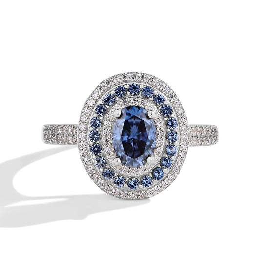 Blue Moissanite Oval Cut 1.0CT Ring